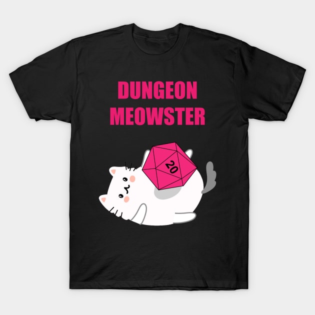 Dungeon Meowster Funny Nerdy Gamer Cat D20 RPG T-Shirt by Flipodesigner